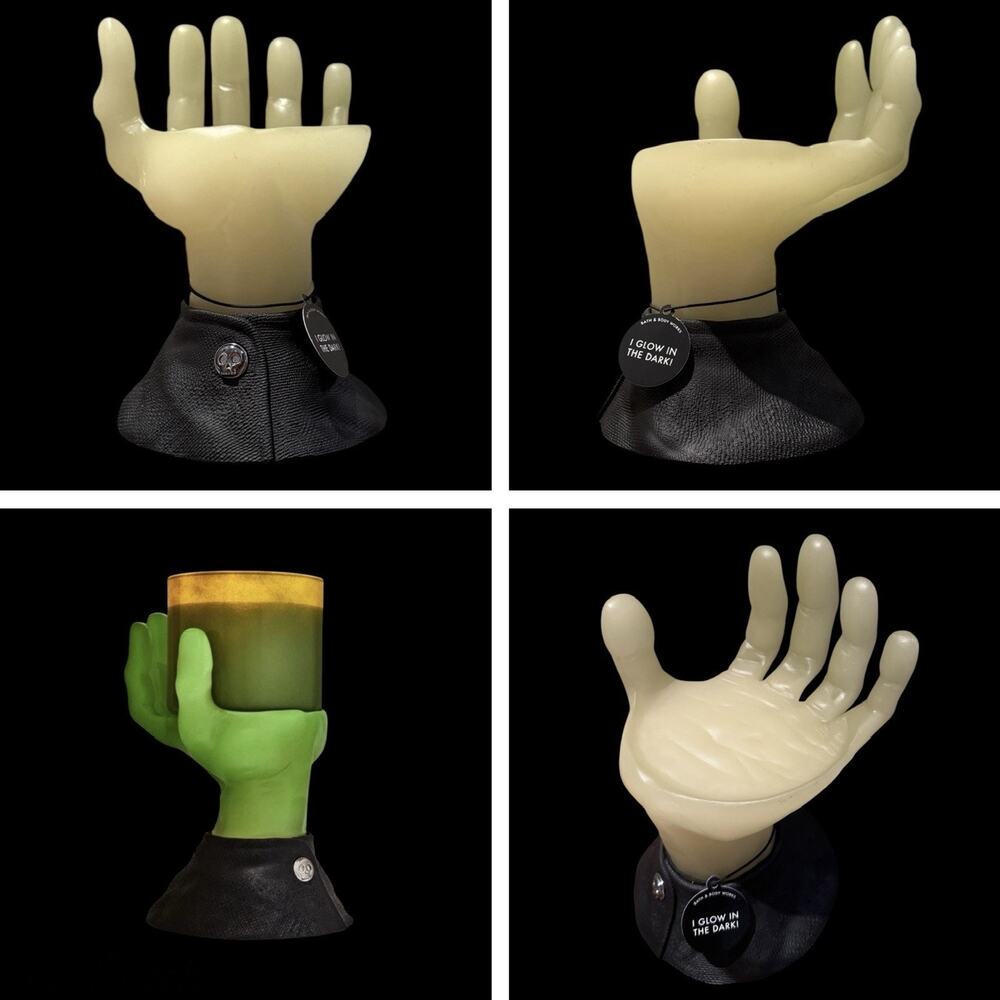 Bath & Body Works Halloween Glow in the Dark Franken Hand Pedestal 3 Wick Holder